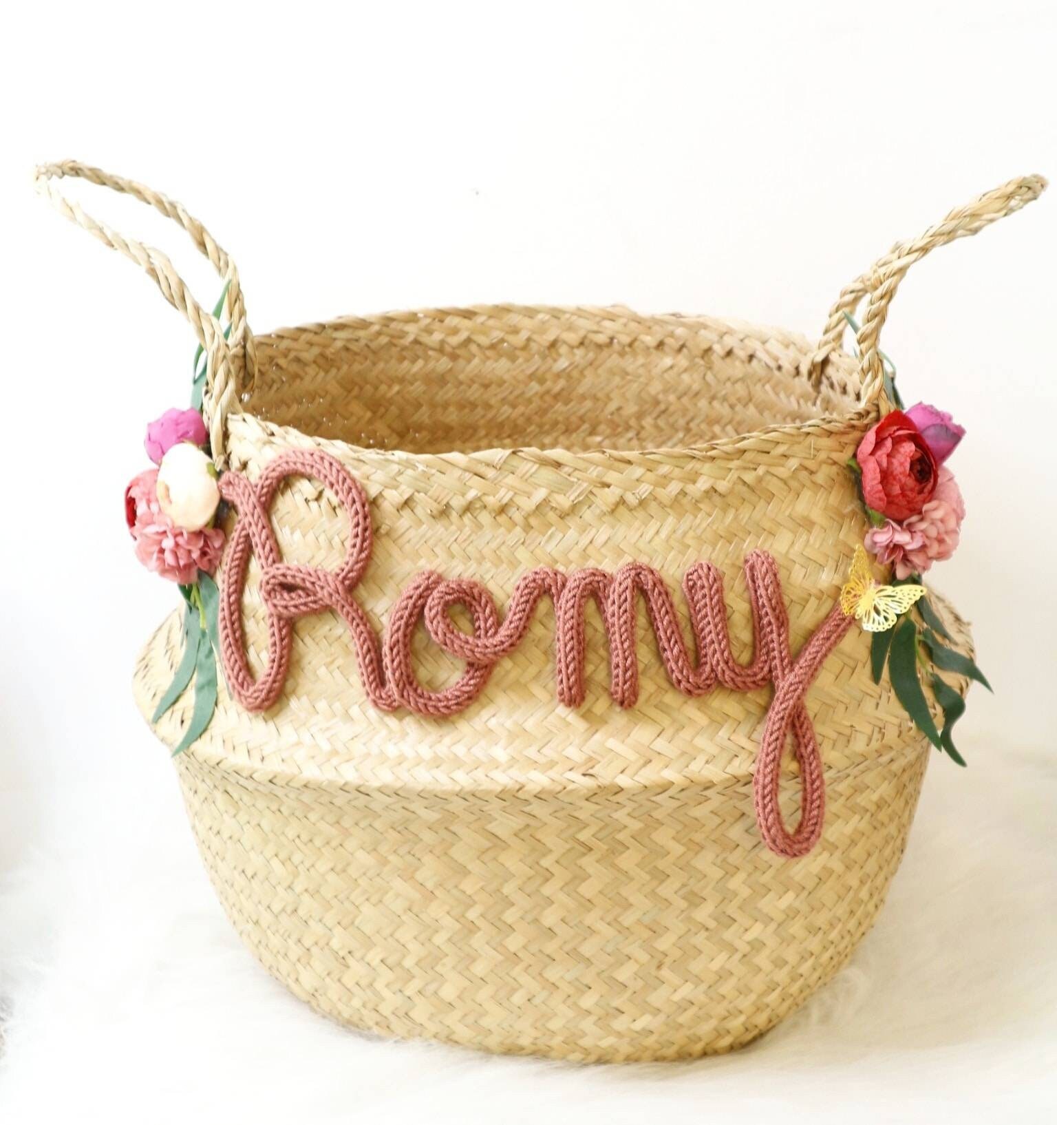 Panier de Rangement Personnalisé/Cadeau Naissance Panier Thaïlandais en Osier Boule Personnalisé