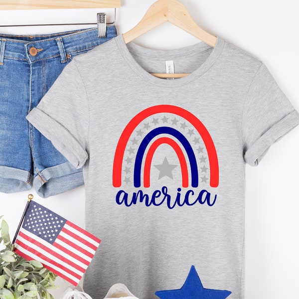 4th of July Rainbow America Shirt, Freedom Shirt, Patriotic Shirt, Independence Day Shirts, Patriotic Family Shirts, America Family Shirts