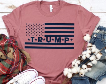 Trump Flag,Trump Flag Shirt,Donald Trump Shirt, Womens Trump Clothing, Republican T Shirts, Pro Trump Train MAGA Ladies Trump Tee