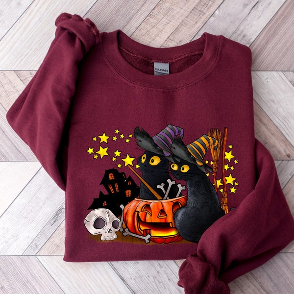 Halloween Sweatshirt,Cat Sweatshirt,Ghost Shirt,Halloween Sweater,Cool Halloween Cat Shirt,Cat Lover Tshirt,Black Cat Shirt,2023 Spooky Seas