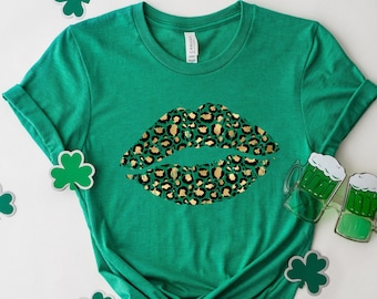 St Patricks Lips Shirt, Leopard Lips Shirt, Lucky Shirt, St Patricks Day Shirt, Irish Day Shirt, Clover Shirt, Women St Paddy Day Shirt