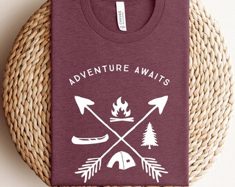 Adventure Awaits Shirt,Camping Shirt,Camping Tee,Camping Gift,Camper Shirt,Camp Squad shirt,Matching Friends Camping Shirt,Road Trip