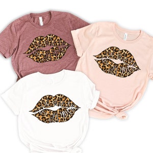 Lips Kiss Shirt, Leopard Lips Kiss T-shirt, Valentines day Shirt, Gift for Valentine&#39;s Day, Lips Kiss Tee, Cute valentine tee,