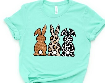 Leopard Bunnies Shirt,Easter Shirt For Woman,Spring Easter Bunny Leopard Print Shirt,Easter Family Tee,Easter Day,Easter Matching Shirt