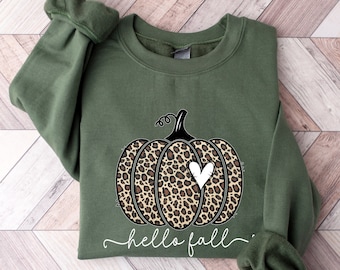 Leopard Pumpkin Sweatshirt, Sunflower Pullover, Fall Crewneck Sweat, Thanksgiving Sweat, Cheetah Pumpkin Pullover, Leopard Sunflower Sweater