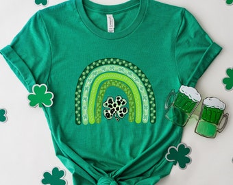 Shamrock Leopard Rainbow St Patrick&#39;s Day T-Shirt,  St Patrick&#39;s Day Shirt, Cute St Paddy&#39;s Tee, Patrick&#39;s Lucky Tee, Funny Irish Tee