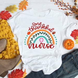 One Thankful Nurse Shirt,Thanksgiving Nurse Shirt,Rainbow Nurse Shirt,Nurse Turkey Shirt,Cute Thanksgiving Shirts,Shirt For Nurse,Nurse Gift