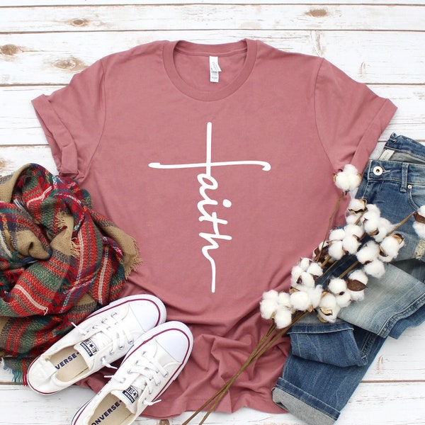 Glaube T-Shirt, Jesus, christliches Shirt, Glaube Shirt, vertikales Kreuz, Kreuz, Glaubenskreuz, religiöses Shirt, Kirche, Jünger, Liebe, Gnade, Glaube