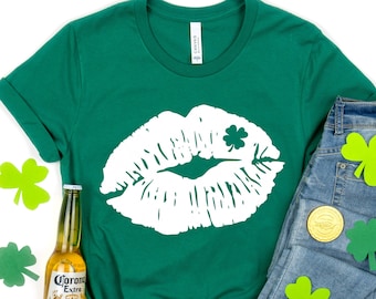 Lips Shirt, Kiss Me I'm Irish T-shirt Tee Shirt,Cute St Patricks Day Shirt for Women,Patrick's Day Family Matching Shirt,Drinking Shirt