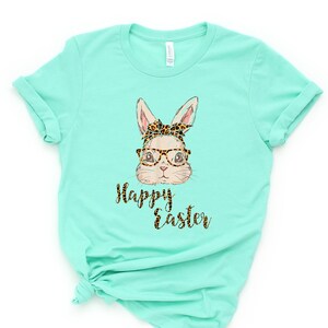 Bunny with Leopard Glasses shirt, Easter shirt, Easter bunny graphic tee, Easter shirts for women,Ladies Easter Bunny,Bubble Gum Bunny Tee