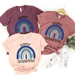 Happy Hanukkah T-Shirt, Menorah Hanukkah, Blue Rainbow Lit Shirt, Jewish Shirt, Chanukah Shirt, Gift For Hanukkah