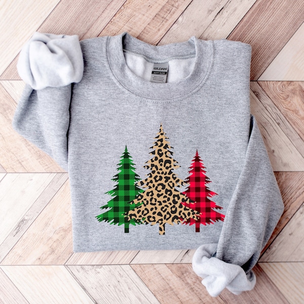 Leopard Christmas Tree Sweatshirt, Winter Cozy Hoodie For Women, Leopard Sweatshirt, Christmas Sweatshirt, Unisex Holiday Sweatshirt