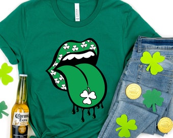St. Patricks Day Shirt, Lucky Shirt, Shamrock Lucky Lips, Four Leaf Clover, Shamrock Shirts, Saint Patrick's Day, Irish Tshirt