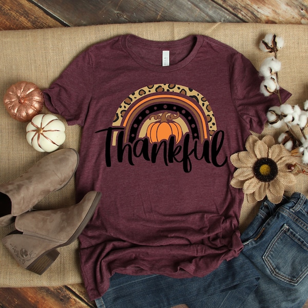 Thankful Rainbow Pumpkin Shirt,Thanksgiving Vacation Shirt,Family Thanksgiving Shirt, Thanksgiving Food Shirt,Thanksgiving Dinner Shirt