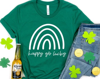 St Patricks Day Shirt,Happy Go Lucky Rainbow,Shamrock Shirt, St. Patty's Shirt,Irish Shirt,Shenanigans Drinking Shirt,Family Matching Shirt