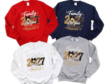Family New Year 2027 Together We Make Memories Leopard Bow T-Shirt, Festive Holiday Celebration Matching Hoodie, New Year Apparel Gift