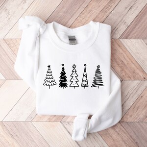 White Christmas Tree Graphic Heat Transfer Printing Holiday Sweatshirt