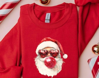 Santa Bubble Gum Christmas Tshirt, Christmas Santa Sweatshirt, Funny Christmas Gifts, Xmas Bubble Gum Shirt, Santa Claus Christmas Sweater