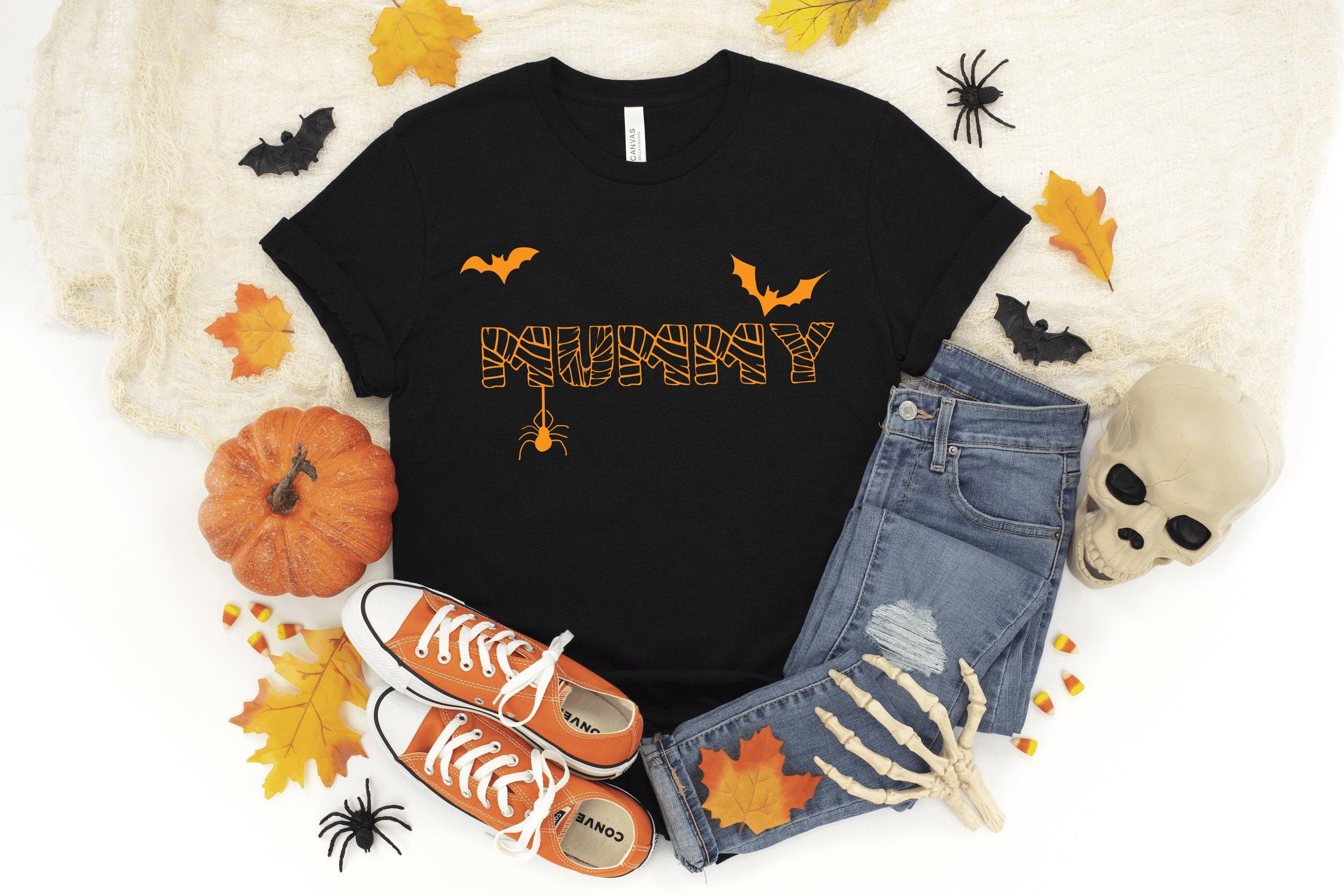 Halloween Party Family Matching Cotton Bat Graphic Short*sleeve T-shirts  And Allover Pumpkin Print Drawstring Ruched Bodycon Dresses Sets For Summer  - Temu Australia