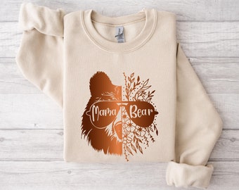Mama Bear with floral pattern sweatshirt, Mothers Day Gift, Mama Bear Crewneck, Cute Mama Shirt, Mom Life Sweatshirt, New Mom Gift