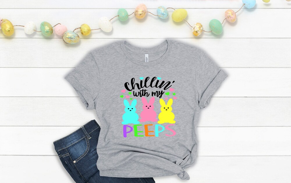 Chillin With My Peeps T-Shirt, Happy Easter Shirt, Easter Shirt, Bunny Shirt, Peeps Shirt, Easter Shirt For Family, Funny Easter Shirt, Miosama