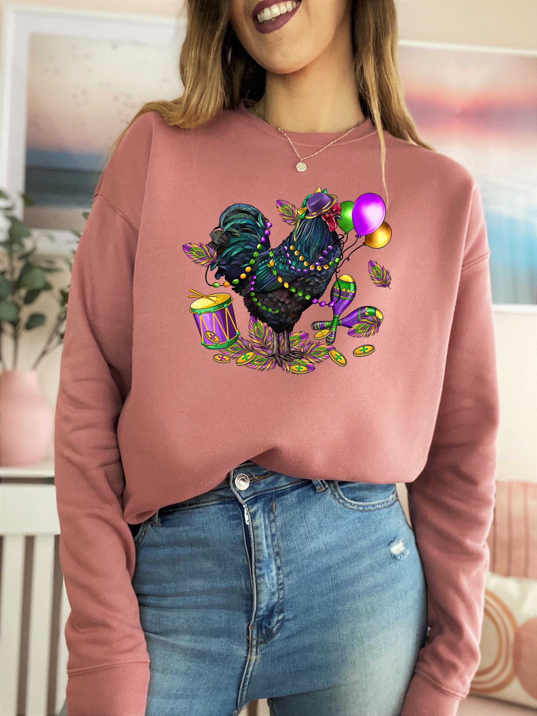 Mardi Gras Chicken Sweatshirt Hoodie, Mardi Gras Shirt, This Girl Needs A Drink, Mardi Grass Festival Shirt, New Orleans Shirt