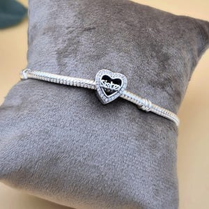 Sister Heart Silver Charm Sister Bead gift for sister Fits any bracelets s925 Silver Charm