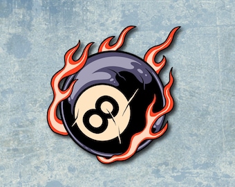 Flaming 8 Ball Decal, Flame Eight Pool Ball Laptop Sticker, Burning ...