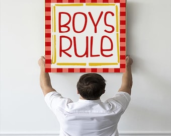 Boys Rule Print: Toddler Boy Room Wall Art, Blue Nursery Decor