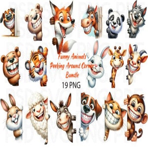 Funny Animals Peeking Around Corner PNG bundle sheep chicken giraf highland cow goat donkey peeking and more commercial use