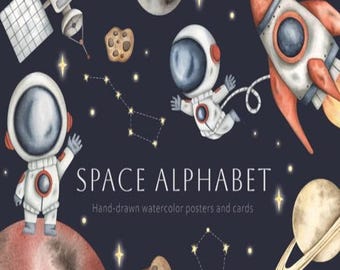 Ruimtealfabet grafisch: jpg-letters, ruimteschip, astronaut, zonnestelsel, bundel, verjaardag, png, jongens, alien, lettertype, cricut, cameo, instant download_D53