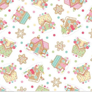 Gingerbread Kisses Main White Fabric