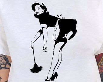 French Maid T-shirt Unisex Gildan Softstyle Tshirt Sexy Pin Up Girl Kinky Maid Costume Fetish Novelty Logo Graphic Tee