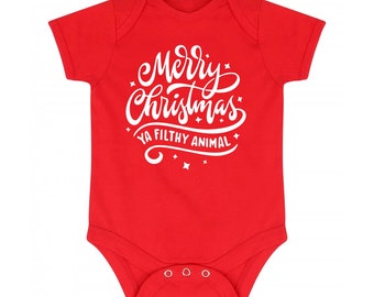 Merry Christmas Ya Filthy Animal Babygrow Bodysuit Funny Baby Newborn Clothes Red Babygrower Sleepsuit Christmas Xmas Gift