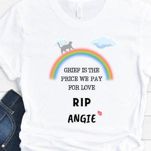 Cat Memorial T-Shirt,Pet Loss,Cat Remembrance,Custom Pet Loss Gift,Pet Bereavement,Cat Lovers,Rainbow Bridge, Dog Lovers,Unisex T-Shirt