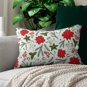 Christmas Poinsettia Pillow, Christmas Poinsettia Designed Lamp, Foyer light! Bedroom Light! Matching Pillow and Lamp - Sold separately!