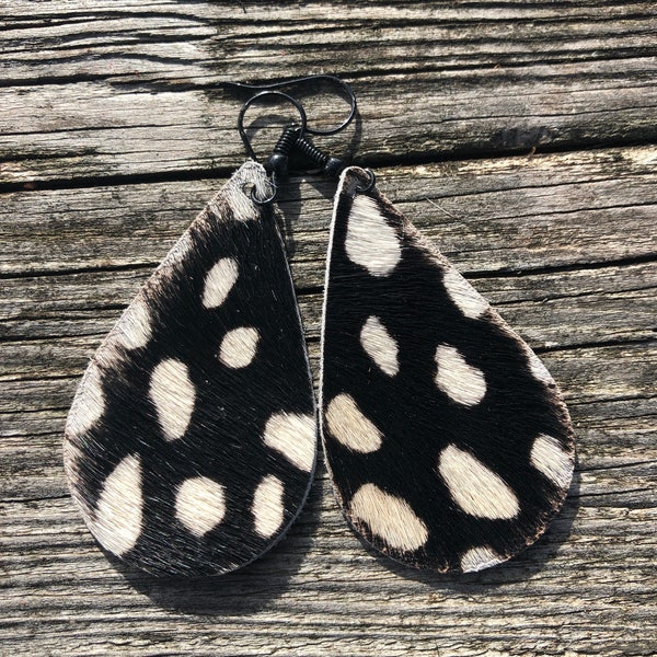 Cowhide earrings, gift for teen girl, western jewelry, cheetah print , trendy fashion ,dangle earrings, hair on hide teardrop, birthday gift