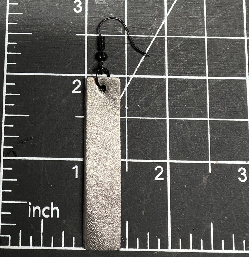 Leather Bar Earrings, Silver Leather Earrings, Rectangular Bar Earrings