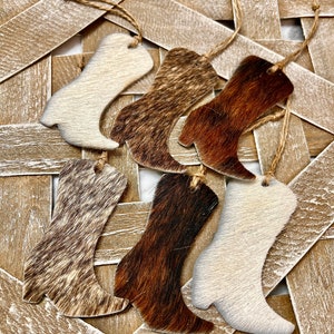 Cowboy boot christmas tree ornaments, set of 6, western theme holiday decor, cowhide leather, cowgirl christmas gift, rustic country decor