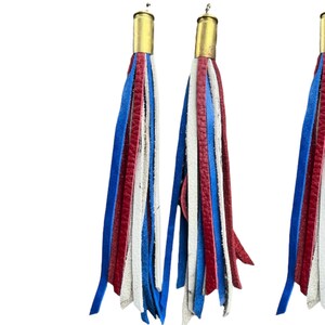 Red White and Blue earring patriotic jewelry leather tassels earring ammo fourth of july america flag colors USA themed independence day