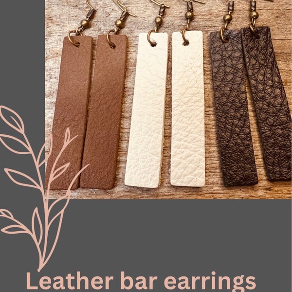 leather bar earrings, set of 3 earrings, rectangle bar earrings, genuine leather earrings, dangle earrings, handmade jewelry gift for her