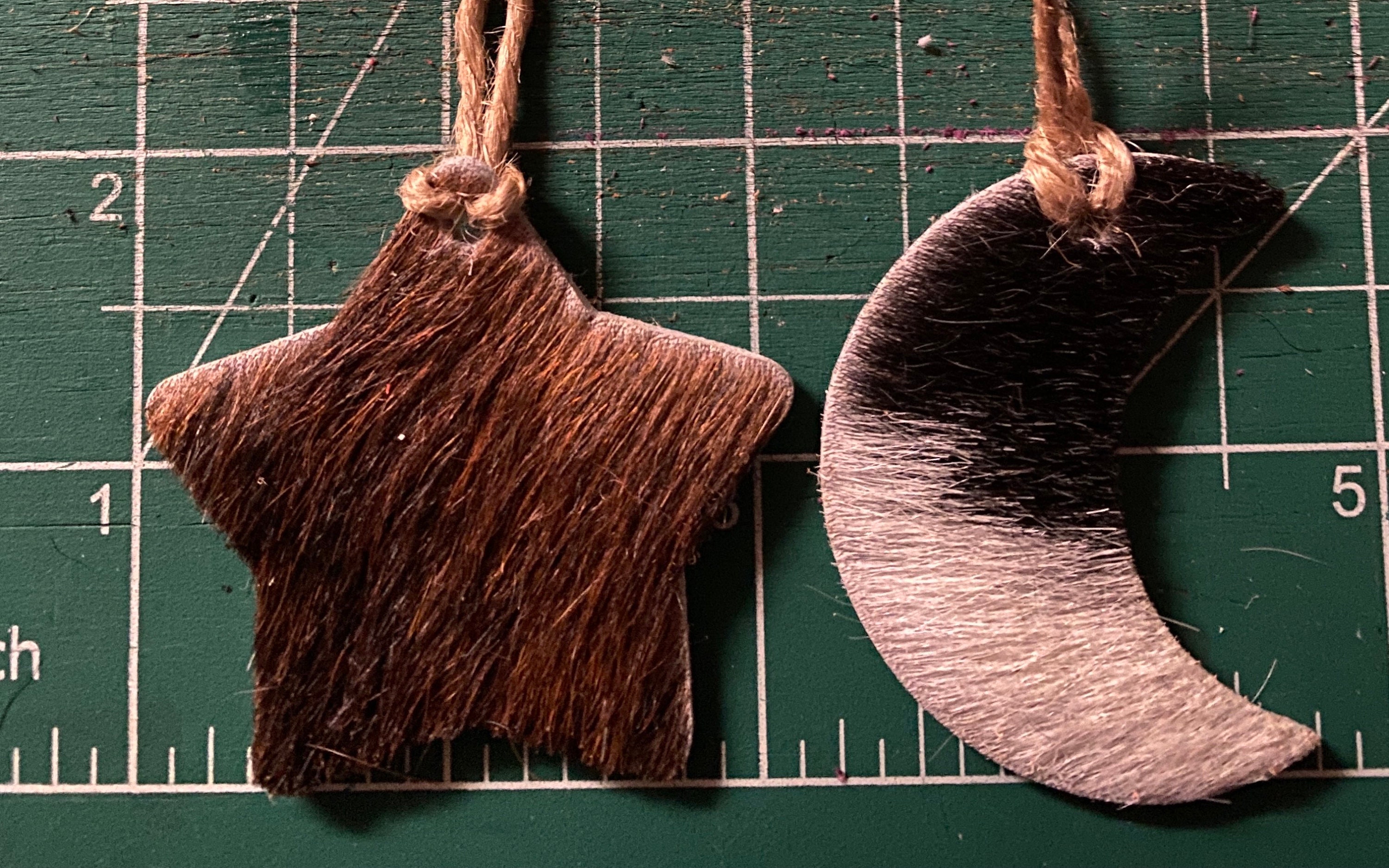 Cowhide Christmas ornaments. cowhide stars and moons. cowgirl Etsy