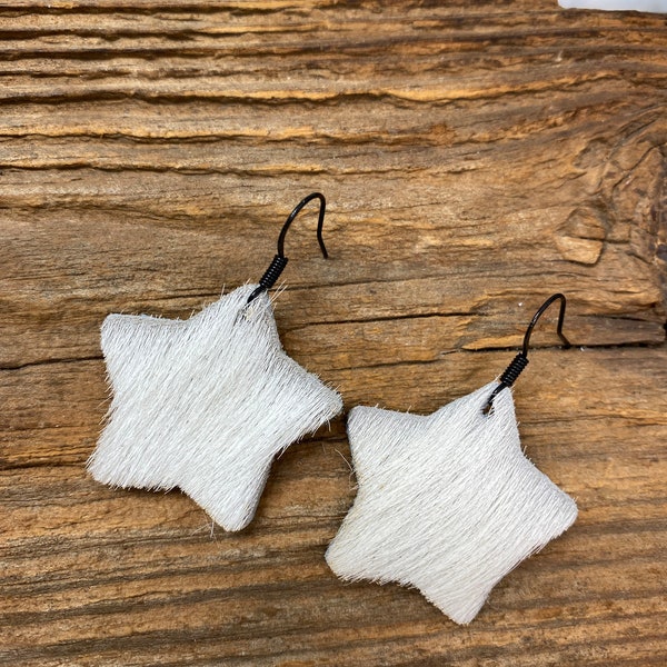 Cowhide Earrings, Western Jewelry, Hair on Hide dangle earrings, birthday gift for teen girl, southwestern fashion, punchy, cowgirl star