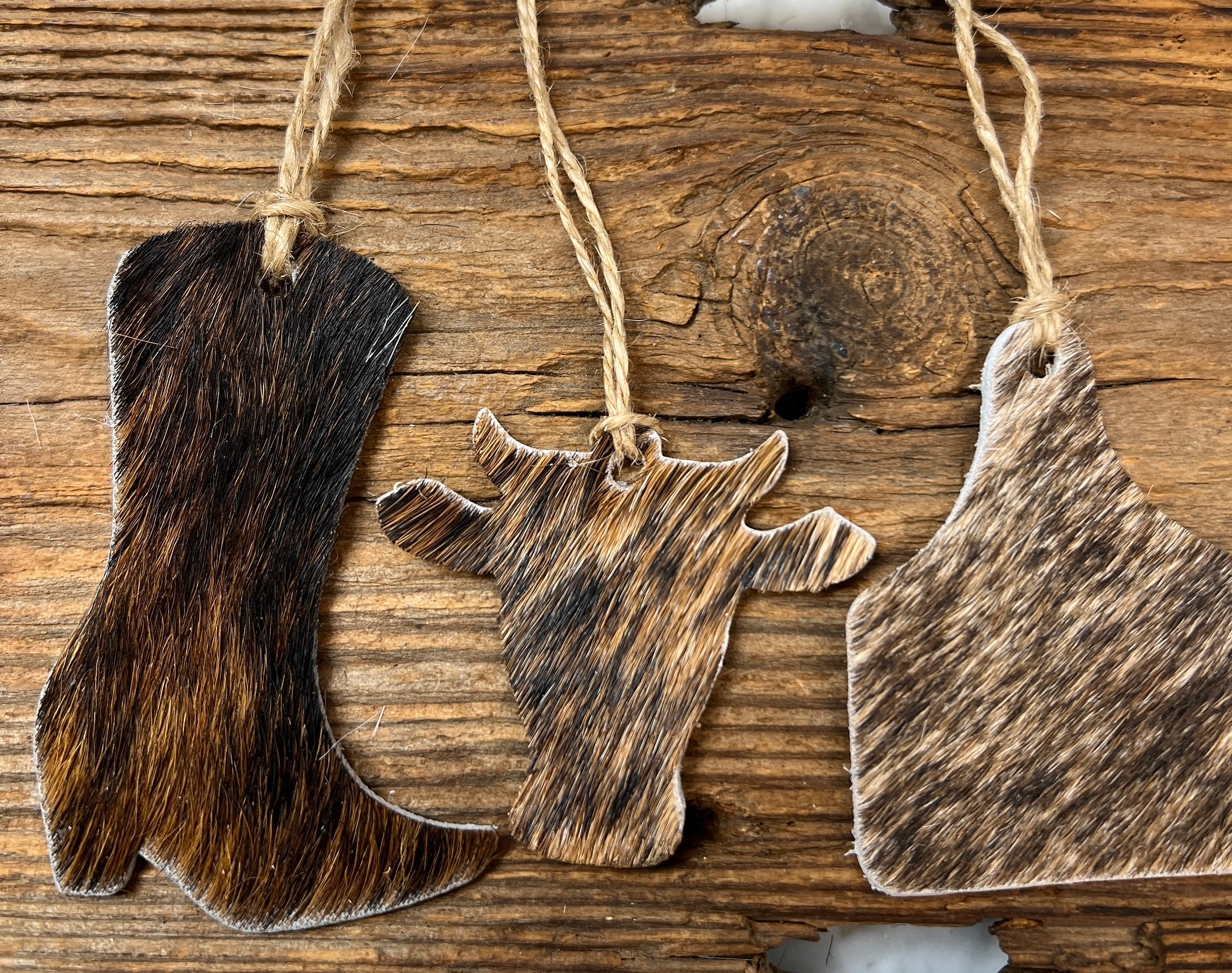 Western Christmas Tree Ornaments Set of 6 Cowhide Cowboy - Etsy