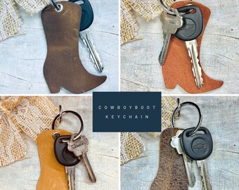 Cowboy Boot Keychain Western Party Favor Leather Gift for Bachelorette or Rustic Wedding Country Style Bridesmaid Cowgirl Charm key ring