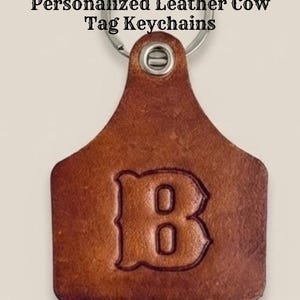 Personalized Leather Cow Tag Keychain, Western Wedding Favor, Custom Initial Key Ring, Bridesmaid Groomsman Gift, Rustic Ranch Wedding