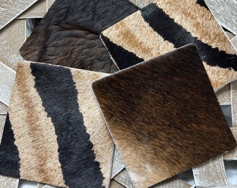 Cowhide Coasters, Set of 4, Western Home Decor