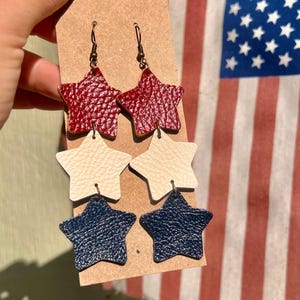 red white and blue earrings, patriotic jewelry, american flag, fourth of july party, USA, star earrings, memorial day, independence, summer