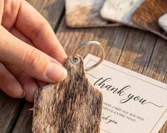 Western Wedding Favor Keychains, Cowhide Cow Tag Guest Gifts, Rustic Cowboy Wedding & Cowgirl Bridal Shower Favors Party Bulk orders