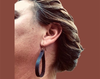 leather earrings, Leather Hoop Earrings, handmade jewelry, gift for her, handmade earrings, boho leather earrings, gift for girlfriend